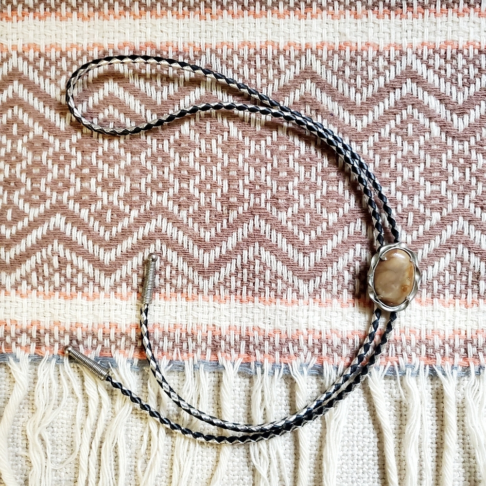 Vintage Stone & Leather Bolo Tie